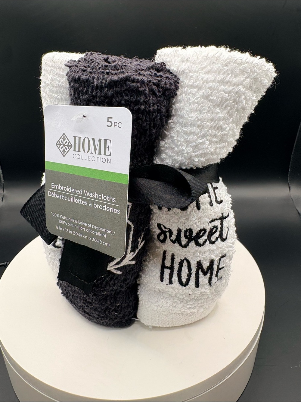 Home Collection Black & White Embroidered Washcloth Set FOR GUESTS ALSO